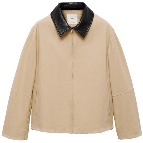 NEW MANGO  Barn Jacket  Faux Leather Collar Khaki (Large) MNG - Picture 1 of 15